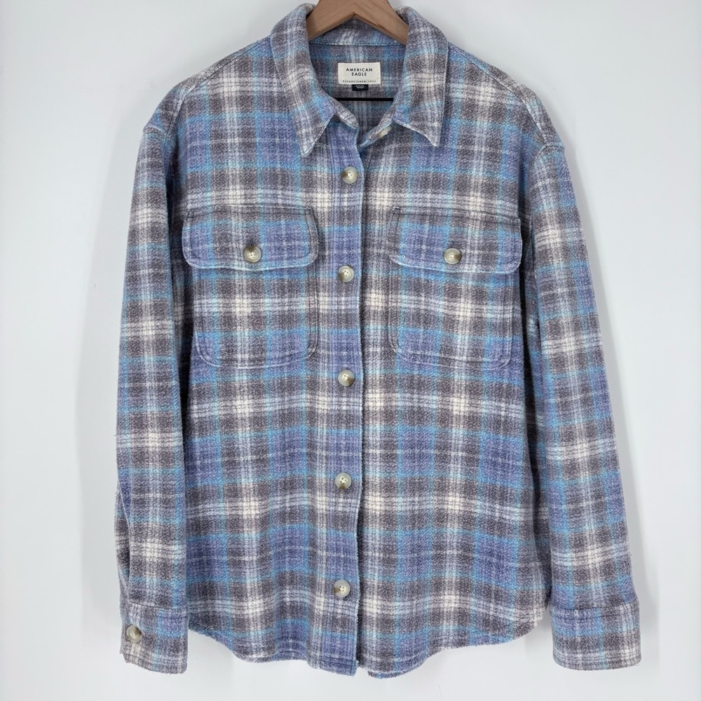 American Eagle Blue Oversized Plaid Fleece & Love
Shacket - Picture 6 of 12